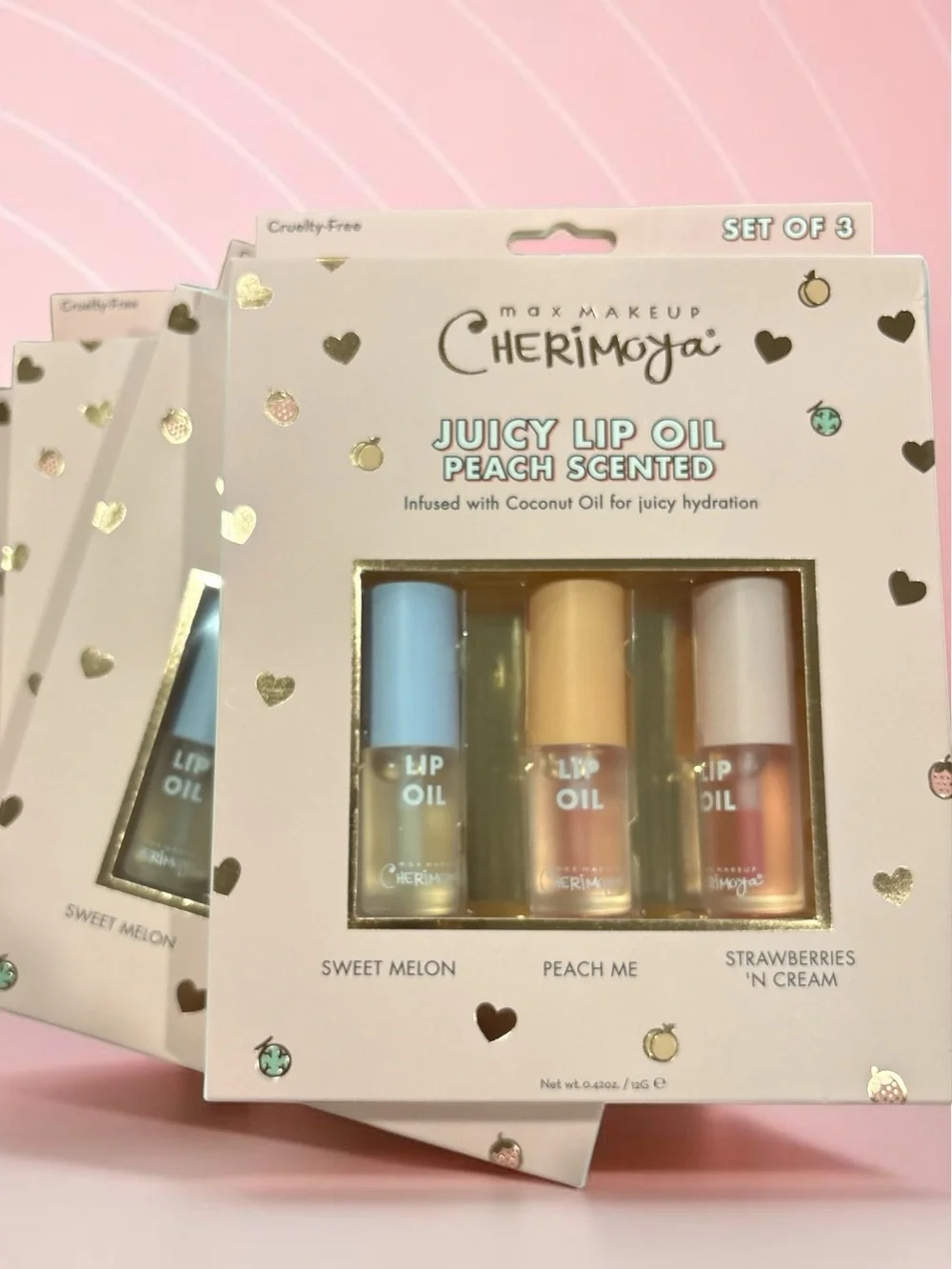 CHERIMOYA Juicy Lip Oil Trio - Pink, Peach & Clear Hydration